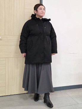 「アイテム（モッズコート、ブラック系）」を使った、にゃみさん（レディース・159cm）の秋コーディネート