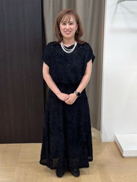 「UNTITLED（アンタイトル）の【セットアップ可/洗える】フェザーフレンチスリーブブラウス（シャツ/ブラウス、ブラック系）」を使った、Keiさん（レディース・150cm）の夏コーディネート