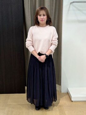 「UNTITLED（アンタイトル）の◆【洗える/体型カバー】コットンウールプルオーバーニット（ニット/セーター、ピンク系）」を使った、Keiさん（レディース・150cm）の冬コーディネート