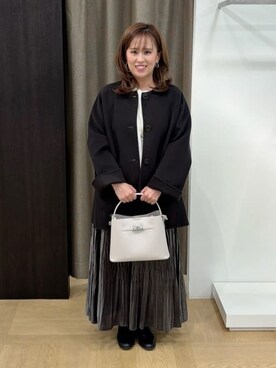 「UNTITLED（アンタイトル）の【ミディ丈/軽やか】セミラグランリバー コート（ノーカラーコート、ブラウン系）」を使った、Keiさん（レディース・150cm）の冬コーディネート