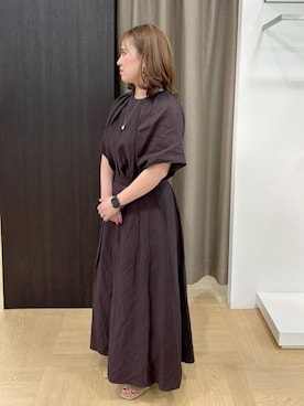 「UNTITLED（アンタイトル）の【セットアップ可能】リネン混 タックブラウス（シャツ/ブラウス、ブラウン系）」を使った、Keiさん（レディース・150cm）の春コーディネート