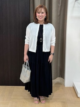 「UNTITLED（アンタイトル）の【ティアード/洗える】コットンロングワンピース（ワンピース、ブラック系）」を使った、Keiさん（レディース・150cm）の夏コーディネート