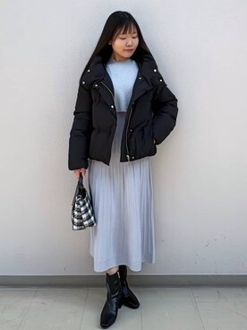 「index（インデックス）のKAWADAダウンショートコート【撥水/洗濯機OK/静電気防止裏地】《XS～LL》（ダウンジャケット/コート、ブラック系）」を使った、Izuさん（レディース・155cm）の冬コーディネート