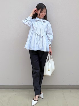 「index（インデックス）の【着丈選べる】Everyday！ひんやりテーパードパンツ《吸水速乾/透け防止/洗濯機OK/XS～LL/6col》（その他パンツ、ブルー系）」を使った、Izuさん（レディース・155cm）の春コーディネート