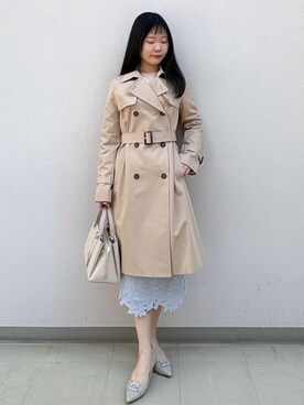 「index（インデックス）の撥水トレンチコート【洗濯機OK/花粉対応】《XS～3L》（トレンチコート、ベージュ系）」を使った、Izuさん（レディース・155cm）の冬コーディネート