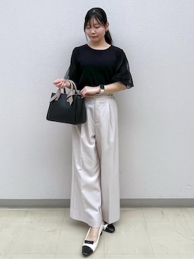 「index（インデックス）の《5色展開》マジョリカプリーツスリーブニット【洗濯機洗い可】（ニット/セーター、ブラック系）」を使った、Izuさん（レディース・155cm）の秋コーディネート