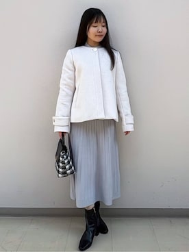 「index（インデックス）のノーカラーショートコート（ノーカラーコート、ベージュ系）」を使った、Izuさん（レディース・155cm）の冬コーディネート