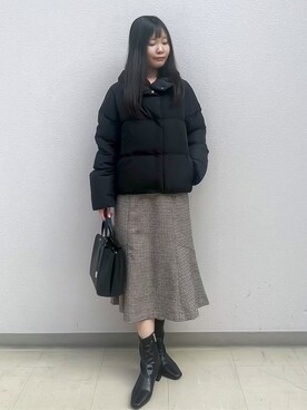 「index（インデックス）のKAWADAダウンショートコート【撥水/洗濯機OK/静電気防止裏地】《XS～LL》（ダウンジャケット/コート、ブラック系）」を使った、Izuさん（レディース・155cm）の秋コーディネート