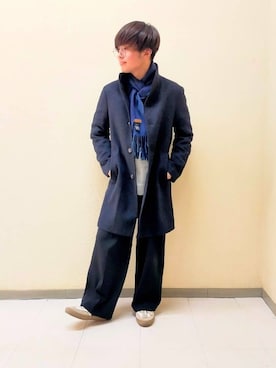 「アイテム（マフラー、ブルー系）」を使った、nerさん（メンズ・166cm）の冬コーディネート