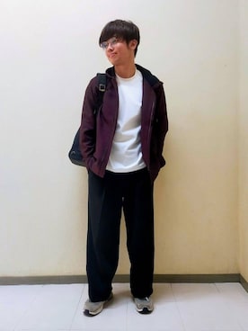 「アイテム（パーカー、レッド系）」を使った、nerさん（メンズ・166cm）の秋コーディネート