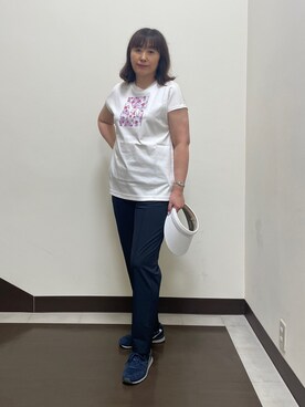 「adabat（アダバット）の接触冷感/抗菌防臭/消臭 アイスクリアコットンチュニックT（Tシャツ/カットソー、ホワイト系）」を使った、SALTさん（レディース・164cm）の夏コーディネート