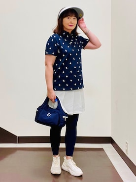 「adabat（アダバット）の【ADABAT NAVY】接触冷感　ダブルクロスプリーツスカート（スカート、グレー系）」を使った、SALTさん（レディース・164cm）の夏コーディネート