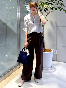 「UNTITLED（アンタイトル）の【楽な穿き心地/UV/接触冷感】クリーンワイドパンツ（その他パンツ、グリーン系）」を使った、yukaさん（レディース・170cm）の夏コーディネート