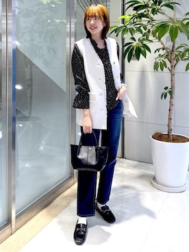 「UNTITLED（アンタイトル）の【オンオフ使える】スラブツイード ジレ（ベスト、ベージュ系）」を使った、yukaさん（レディース・170cm）の春コーディネート