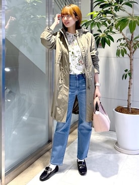 「アイテム（モッズコート、グリーン系）」を使った、yukaさん（レディース・170cm）の春コーディネート