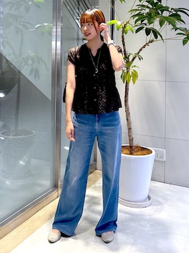 「UNTITLED（アンタイトル）のヴィンテージドットブラウス（シャツ/ブラウス、ブラウン系）」を使った、yukaさん（レディース・170cm）の夏コーディネート