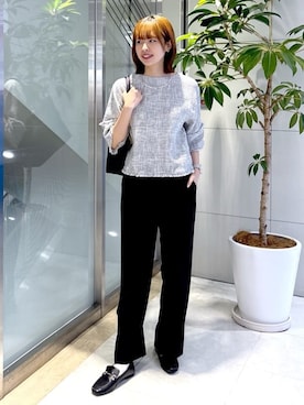 「UNTITLED（アンタイトル）の【洗える】ツイードドルマンブラウス（シャツ/ブラウス、ホワイト系）」を使った、yukaさん（レディース・170cm）の春コーディネート