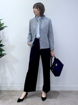 「UNTITLED（アンタイトル）の【仕事着/スーツ】ファンシーツイード ジャケット（ノーカラージャケット、ブルー系）」を使った、yukaさん（レディース・170cm）の冬コーディネート