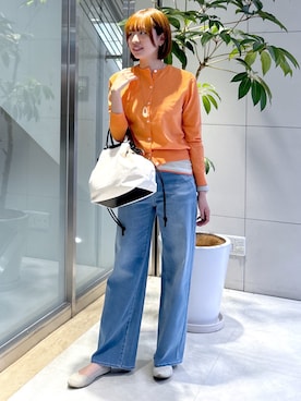 「UNTITLED（アンタイトル）の【古畑星夏さん着用/9色展開/アンサンブル可】コットンクルーネックカーディガン（カーディガン/ボレロ、オレンジ系）」を使った、yukaさん（レディース・170cm）の春コーディネート