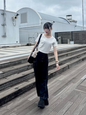 「Lateru（ラテル）のデニムセットアップ（セットアップ、ブラック系）」を使った、Sashaさん（レディース・160cm）の夏コーディネート