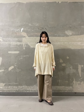 「URBAN RESEARCH DOORS（アーバンリサーチドアーズ）のカーリーラッセルレースロングスリーブTシャツ（Tシャツ/カットソー、ホワイト系）」を使った、ときさん（レディース・160cm）の春コーディネート