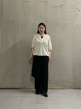 「URBAN RESEARCH DOORS（アーバンリサーチドアーズ）のFORK&SPOON　ペーパーニットヘンリーネックプルオーバー（ニット/セーター、ホワイト系）」を使った、ときさん（レディース・160cm）の春コーディネート