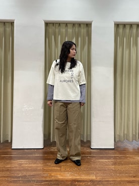 「URBAN RESEARCH DOORS（アーバンリサーチドアーズ）のハイウエストストレッチチノパンツ（チノパンツ、ベージュ系）」を使った、ときさん（レディース・160cm）の秋コーディネート