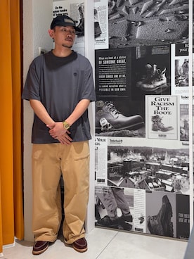 「Timberland（ティンバーランド）の【定番】スリーアイ(3eye) クラシックラグ メンズ（モカシン/デッキシューズ、レッド系）」を使った、shutoさん（メンズ・176cm）の夏コーディネート