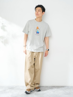 「B.C STOCK（ベーセーストック）のパラッパラッパー 別注 Tシャツ（Tシャツ/カットソー、グレー系）」を使った、JIMINさん（メンズ・177cm）の夏コーディネート