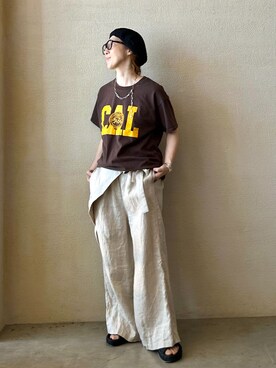 「JOURNAL STANDARD LUXE（ジャーナルスタンダード　ラックス）のフレンチリネンツイル ラップパンツ（その他パンツ、ベージュ系）」を使った、OEさん（レディース・161cm）の春コーディネート