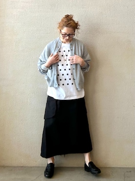 「JOURNAL STANDARD LUXE（ジャーナルスタンダード　ラックス）のリップストップ カーゴスカート（スカート、ブラック系）」を使った、OEさん（レディース・161cm）の冬コーディネート