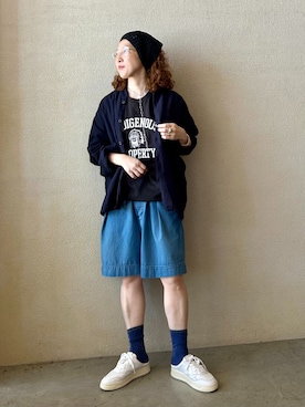 「JOURNAL STANDARD LUXE（ジャーナルスタンダード　ラックス）の【HTS】COTTON LINEN ONE-UP COLLAR SHIRT（シャツ/ブラウス、ブルー系）」を使った、OEさん（レディース・161cm）の春コーディネート