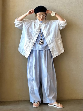 「JOURNAL STANDARD LUXE（ジャーナルスタンダード　ラックス）のタイプライター ジャケット（その他アウター、ホワイト系）」を使った、OEさん（レディース・161cm）の夏コーディネート