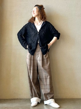 「JOURNAL STANDARD LUXE（ジャーナルスタンダード　ラックス）のOlivia's SH（シャツ/ブラウス、ブラック系）」を使った、OEさん（レディース・161cm）の夏コーディネート