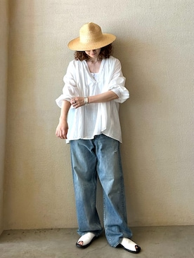 「JOURNAL STANDARD LUXE（ジャーナルスタンダード　ラックス）の13OZ クラッシュダメージデニム（デニムパンツ、ブルー系）」を使った、OEさん（レディース・161cm）の春コーディネート