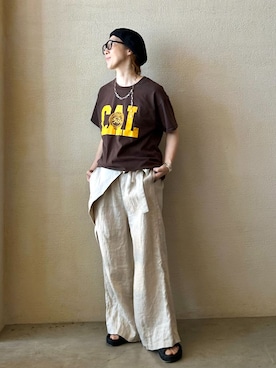 「JOURNAL STANDARD LUXE（ジャーナルスタンダード　ラックス）のフレンチリネンツイル ラップパンツ（その他パンツ、ベージュ系）」を使った、OEさん（レディース・161cm）の春コーディネート