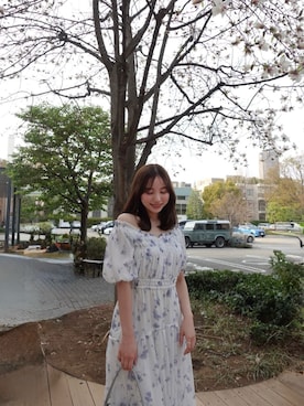 「Her lip to（ハーリップトゥー）のBelle Jardin Chiffon Dress（ワンピース、ブルー系）」を使った、Her lip toさん（レディース・160cm）の夏コーディネート