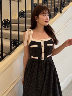 「Her lip to（ハーリップトゥー）のVerona Tweed Long Dress（ワンピース、ブラック系）」を使った、Her lip toさん（レディース・165cm）の春コーディネート