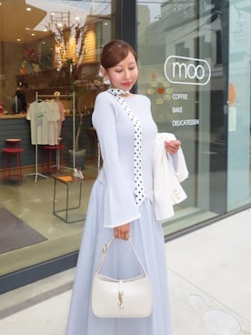 「Her lip to（ハーリップトゥー）のChiffon Knit Docking Dress（ワンピース、ブルー系）」を使った、Her lip toさん（レディース・160cm）の夏コーディネート