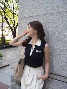 「Her lip to（ハーリップトゥー）のCalina Polo Knit Top（ニット/セーター、ブルー系）」を使った、Her lip toさん（レディース・165cm）の春コーディネート