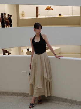 「Her lip to（ハーリップトゥー）のAsymmetric Tiered Skirt（スカート、ベージュ系）」を使った、Her lip toさん（レディース・160cm）の夏コーディネート