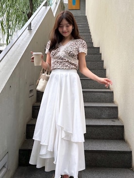 「Her lip to（ハーリップトゥー）のCherry Pattern Lace Trim Top（その他トップス、ベージュ系）」を使った、Her lip toさん（レディース・160cm）の夏コーディネート