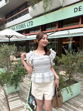 「Her lip to（ハーリップトゥー）のLa Plage Peplum Top（その他トップス、グリーン系）」を使った、Her lip toさん（レディース・165cm）の夏コーディネート