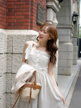 「Her lip to（ハーリップトゥー）のVerona Tweed Long Dress（ワンピース、ホワイト系）」を使った、Her lip toさん（レディース・165cm）の春コーディネート