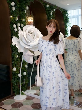「Her lip to（ハーリップトゥー）のBelle Jardin Chiffon Dress（ワンピース、ブルー系）」を使った、Her lip toさん（レディース・160cm）の夏コーディネート
