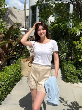 「Her lip to（ハーリップトゥー）のEssentia Basic Tee（Tシャツ/カットソー、ホワイト系）」を使った、Her lip toさん（レディース・165cm）の夏コーディネート