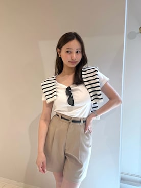 「Her lip to（ハーリップトゥー）のEssentia Basic Tee（Tシャツ/カットソー、ホワイト系）」を使った、Her lip toさん（レディース・165cm）の夏コーディネート