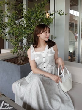 「Her lip to（ハーリップトゥー）のVerona Tweed Long Dress（ワンピース、ホワイト系）」を使った、Her lip toさん（レディース・165cm）の春コーディネート