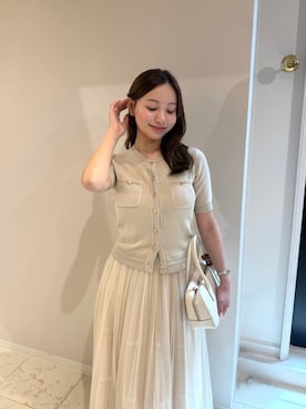 「Her lip to（ハーリップトゥー）のGold Button Knit Cardigan（カーディガン/ボレロ、ベージュ系）」を使った、Her lip toさん（レディース・165cm）の夏コーディネート