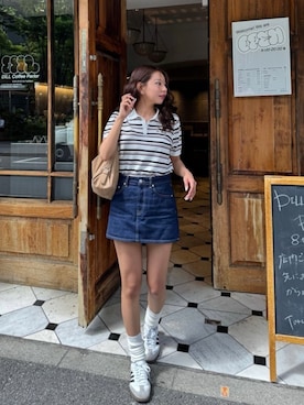 「Her lip to（ハーリップトゥー）のMulti Border Polo Top（ポロシャツ、ホワイト系）」を使った、Her lip toさん（レディース・165cm）の夏コーディネート